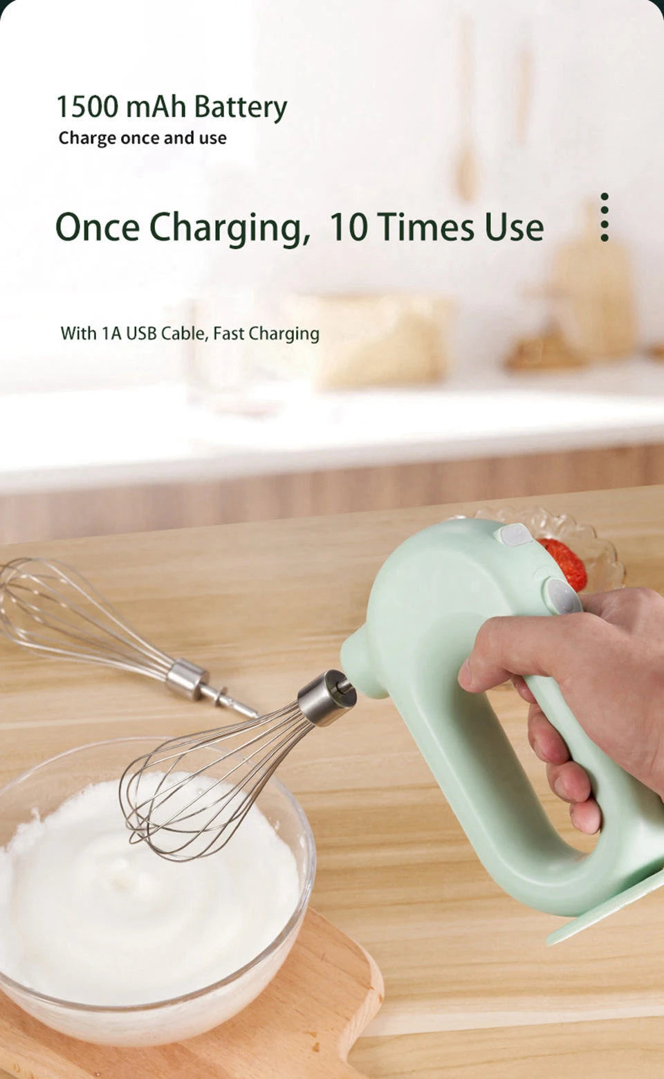 USB Rechargeable Handheld Electric Mixer – Portable 2-Head Blender & Whisk