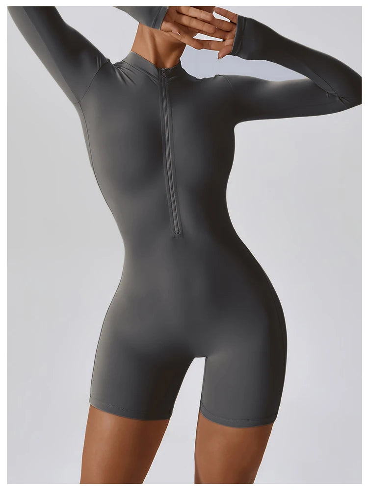 Women's Summer Zipper Workout Jumpsuit – Short Sports Tracksuit