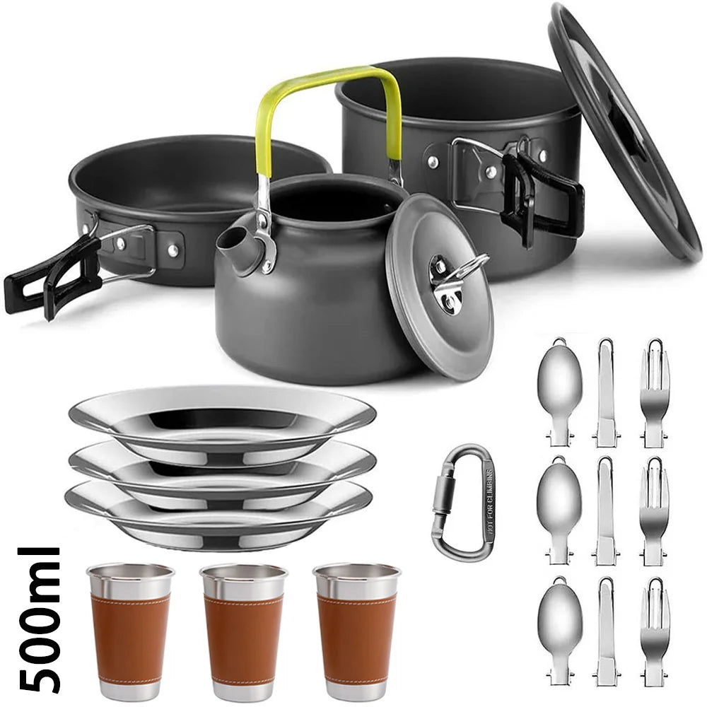 : Camping Cookware & Tableware Set – Non-Stick Outdoor Cooking Kit (2-3 People)