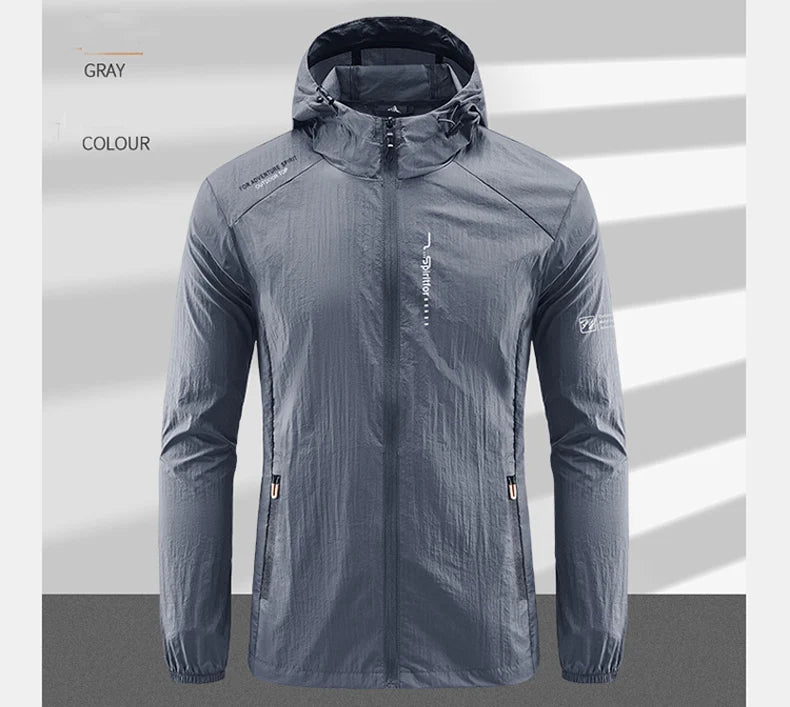Summer Outdoor Quick Dry Sun-Protective Thin Jacket Men Hiking Fishing Cycling Hooded Gym Sport Windbreaker Ultra Light Coats