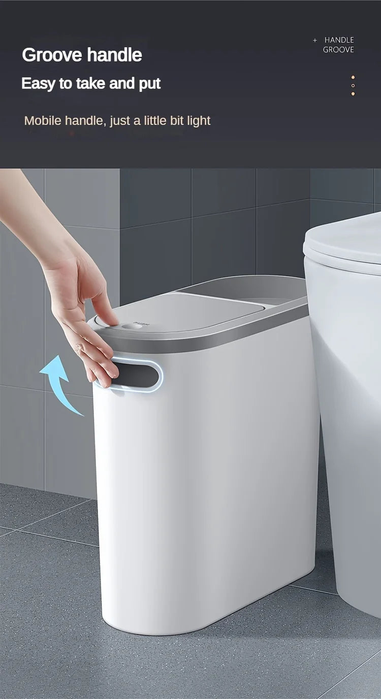 10L Silent Closed Bathroom Garbage Bin – Space-Saving & Stylish