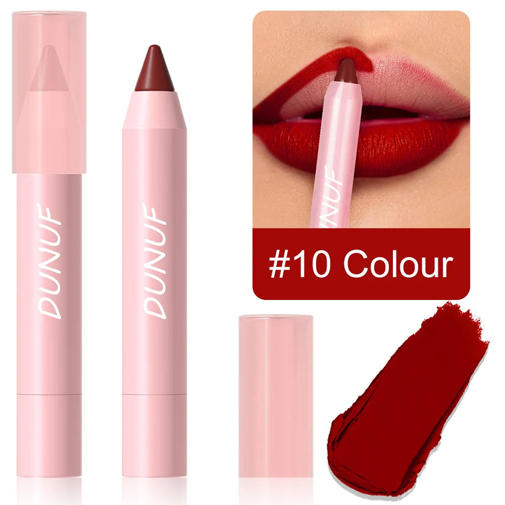 18-Colors Lipstick Pencil - Waterproof Sexy Red Matte Lip Contour Tint