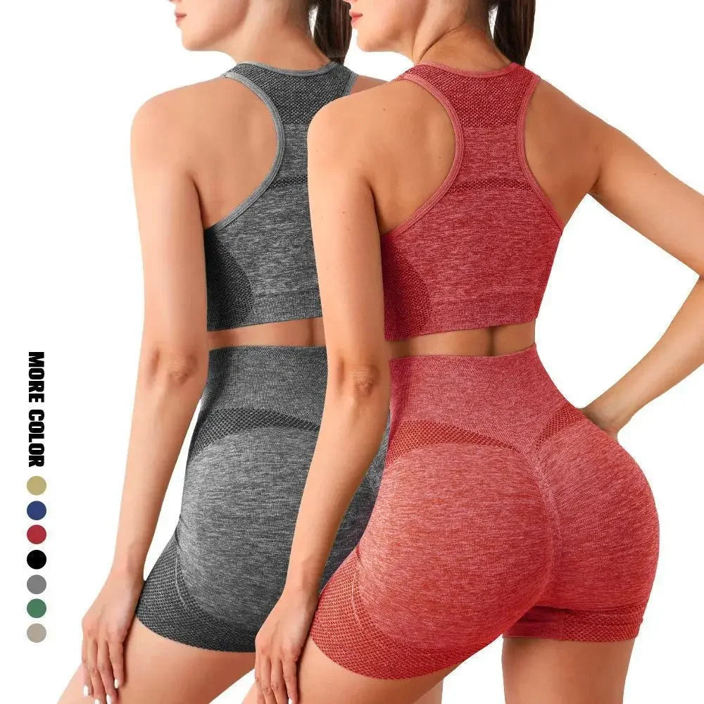 Women's Seamless Yoga Set – Gym Shorts, Sports Bra & Leggings