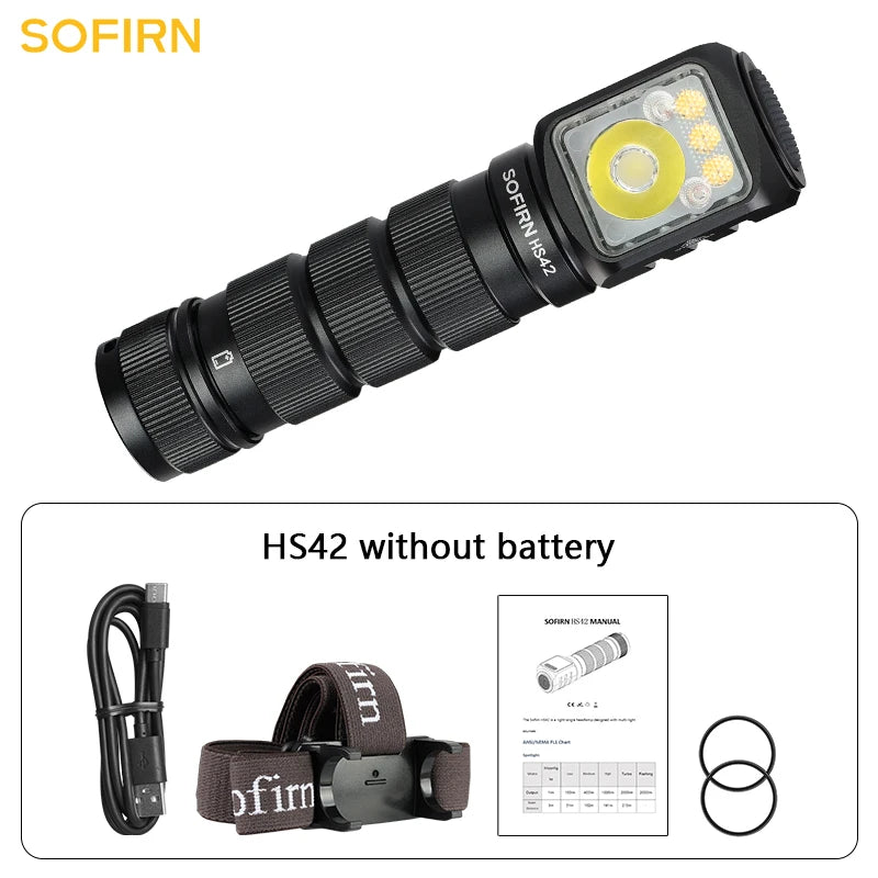 Sofirn HS42 Headlamp SST-40 18650 Rechargeable Torch 2100lm 6 LEDs with Red Light Spotlight Floodlight USB C with Magnet Tail: