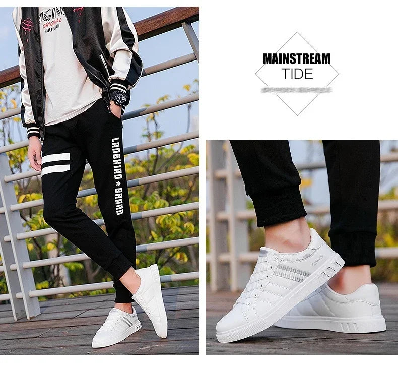 2024 Men's Fashion Casual Sneakers – Lace-Up White Vulcanized Shoes