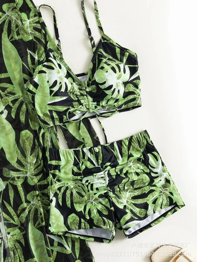 Summer Print Tankini Set – Push-Up 3-Piece Women’s Swimwear