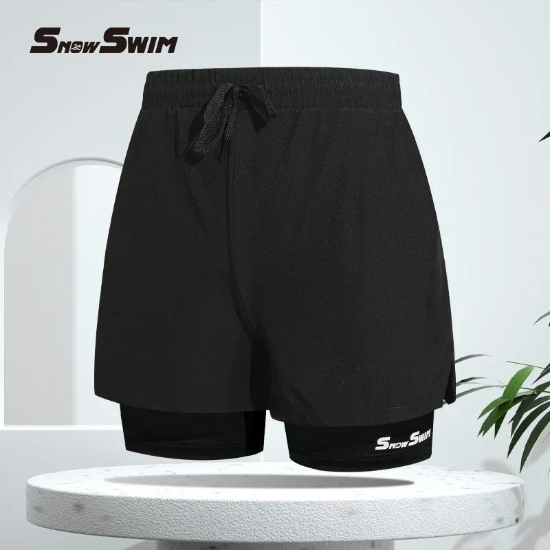 Men's Quick-Dry Double-Layer Swim Trunks