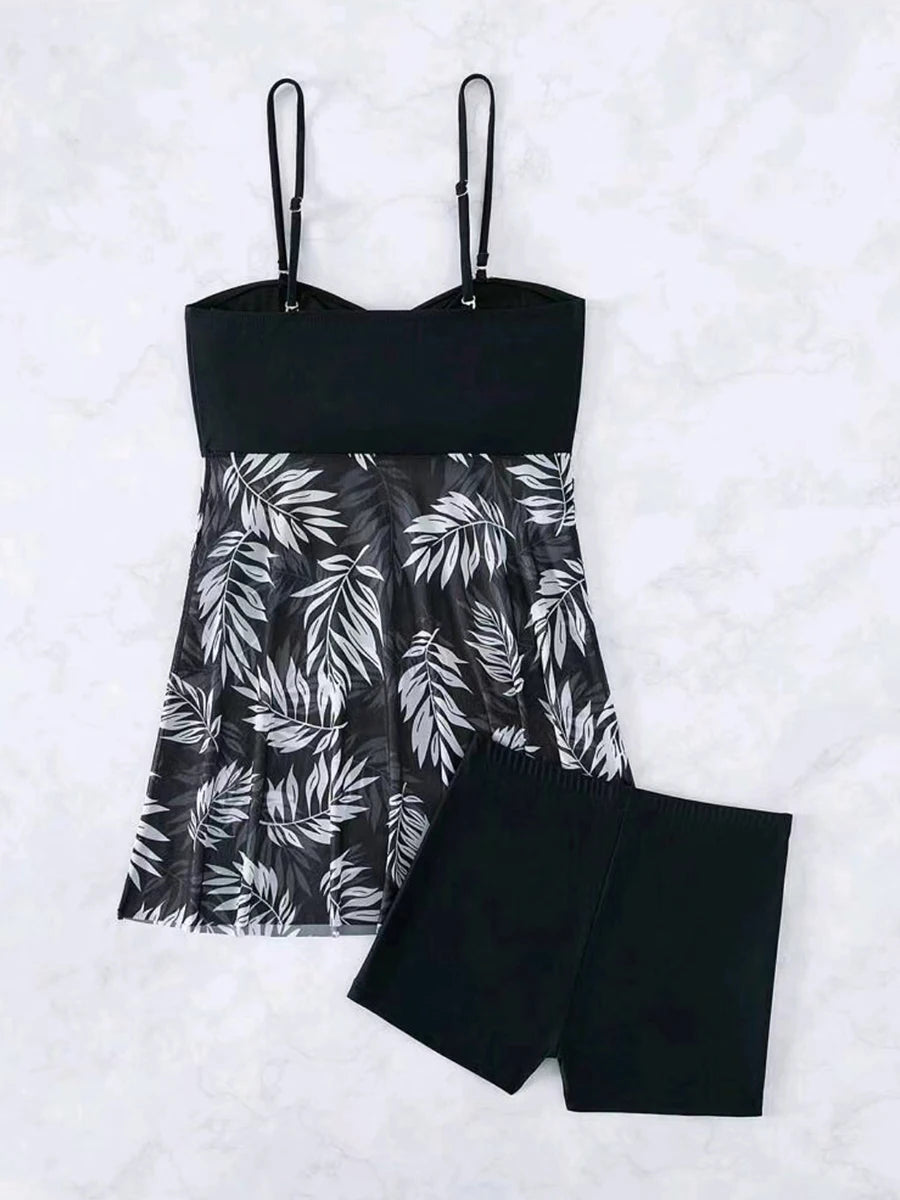 2024 Tankini Dress with Shorts – Padded Printed Swimwear