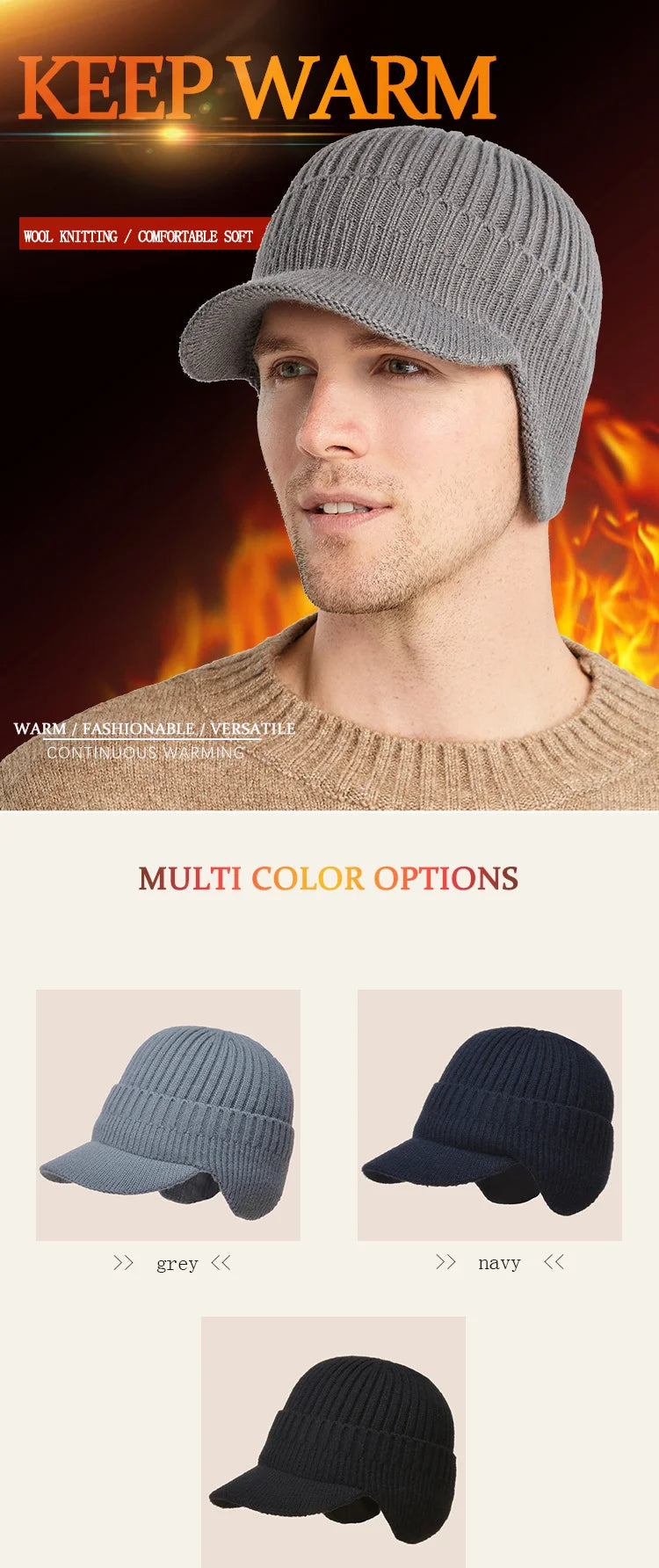 Men's Winter Knitted Hat with Ear Protection: