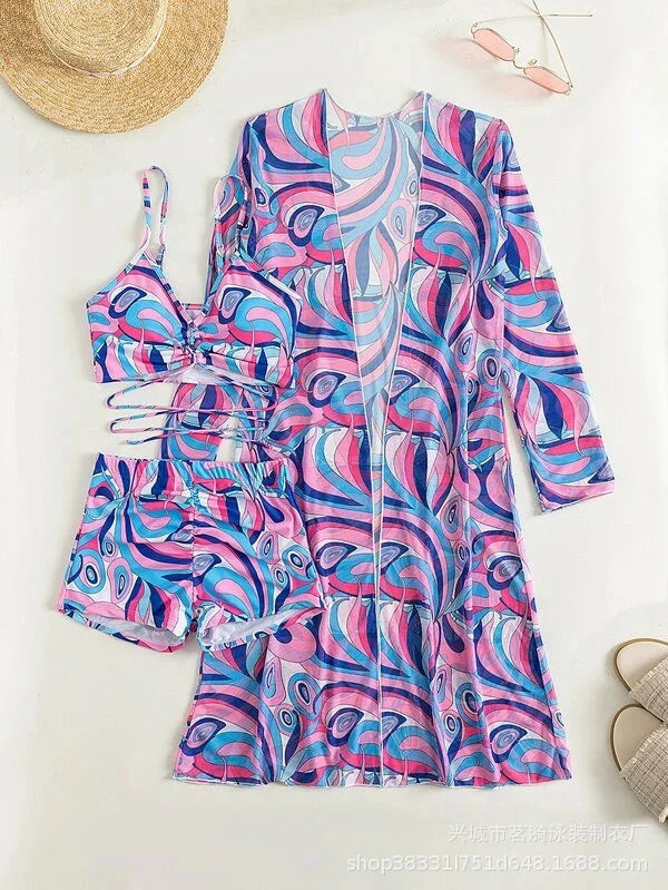 Summer Print Tankini Set – Push-Up 3-Piece Women’s Swimwear