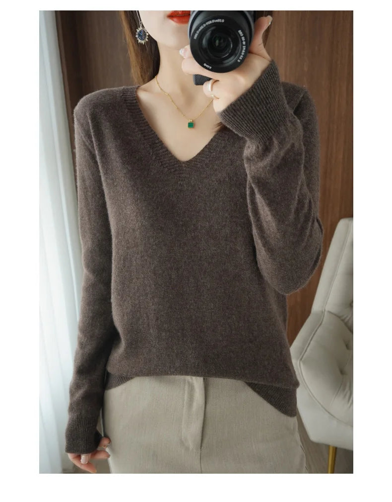 New Cashmere Women's V-neck Pullover Lace Neck Hollow Out Design Sweater: