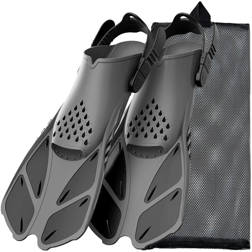 Adjustable Open-Heel Short Snorkel Fins for Adults