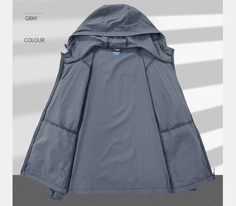 Summer Outdoor Quick Dry Sun-Protective Thin Jacket Men Hiking Fishing Cycling Hooded Gym Sport Windbreaker Ultra Light Coats