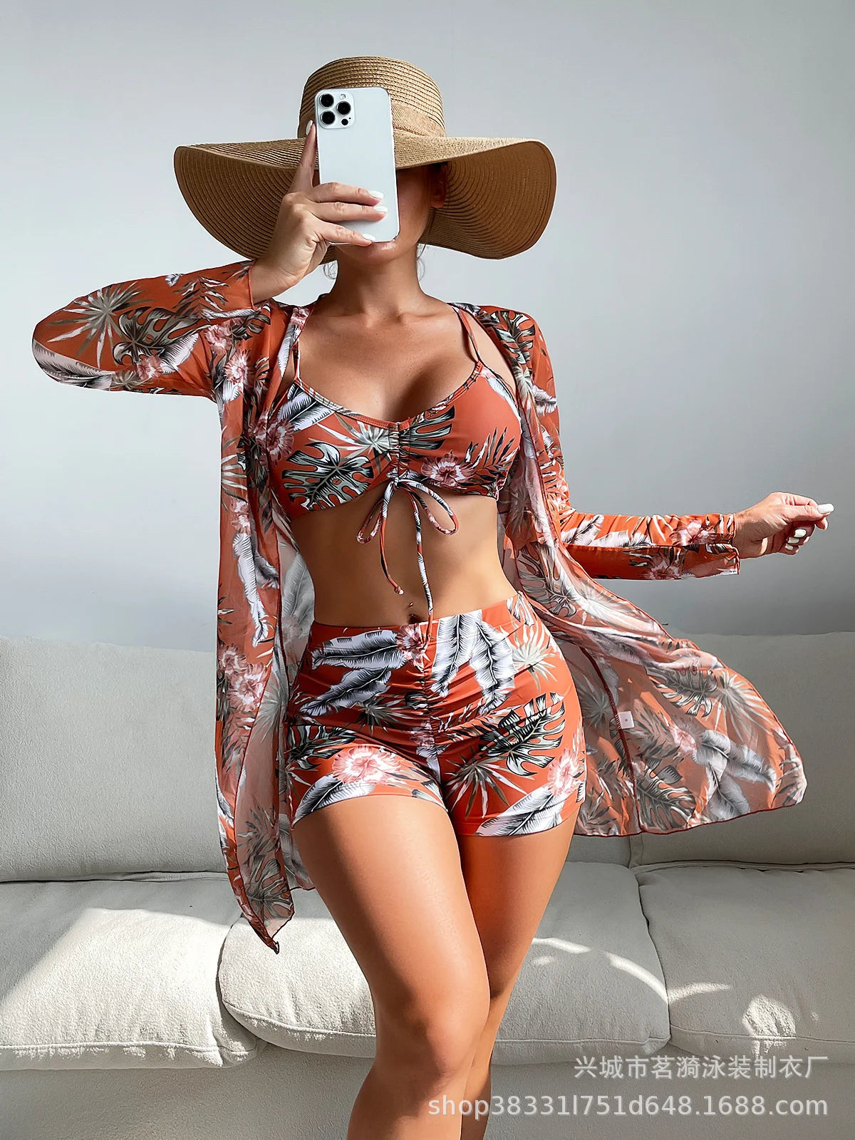 Summer Print Tankini Set – Push-Up 3-Piece Women’s Swimwear