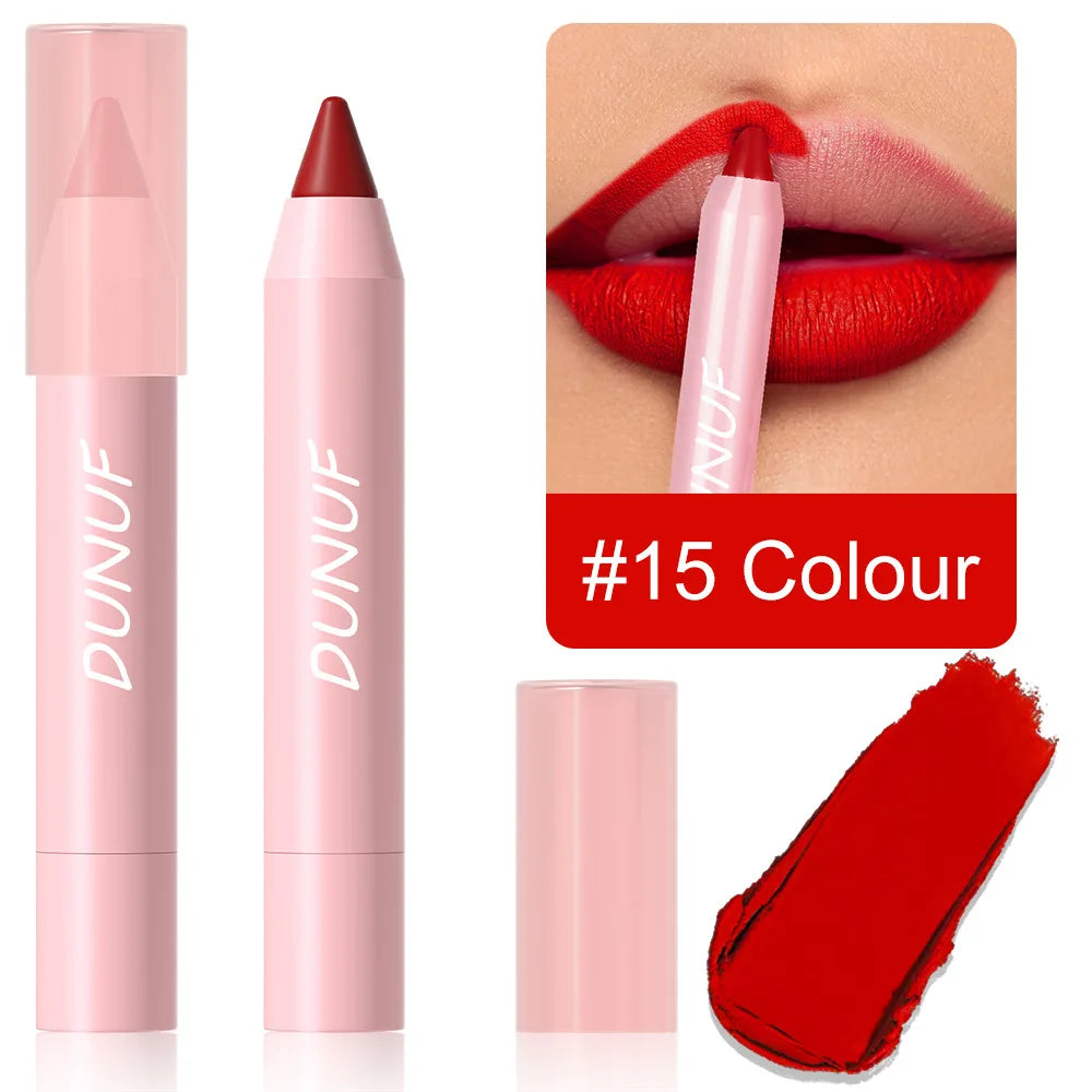 18-Colors Lipstick Pencil - Waterproof Sexy Red Matte Lip Contour Tint