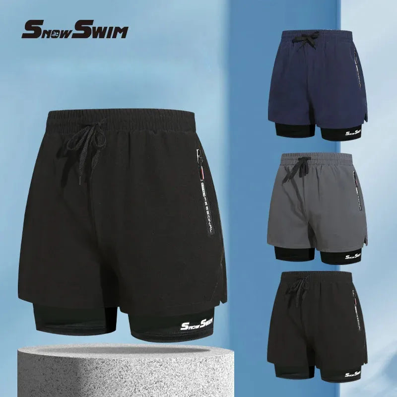 Men's Quick-Dry Double-Layer Swim Trunks