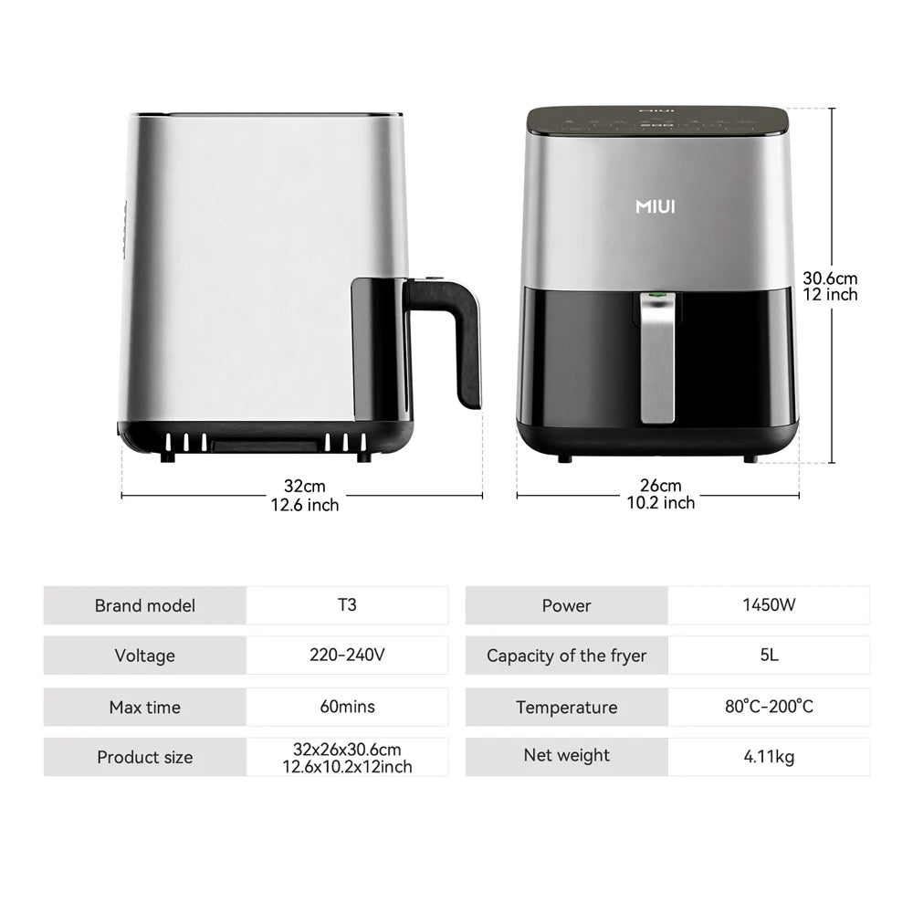 MIUI 5L Air Fryer, Touch Control & Visible Window