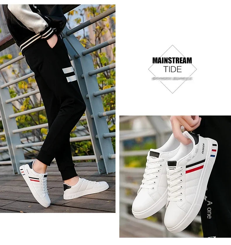 2024 Men's Fashion Casual Sneakers – Lace-Up White Vulcanized Shoes