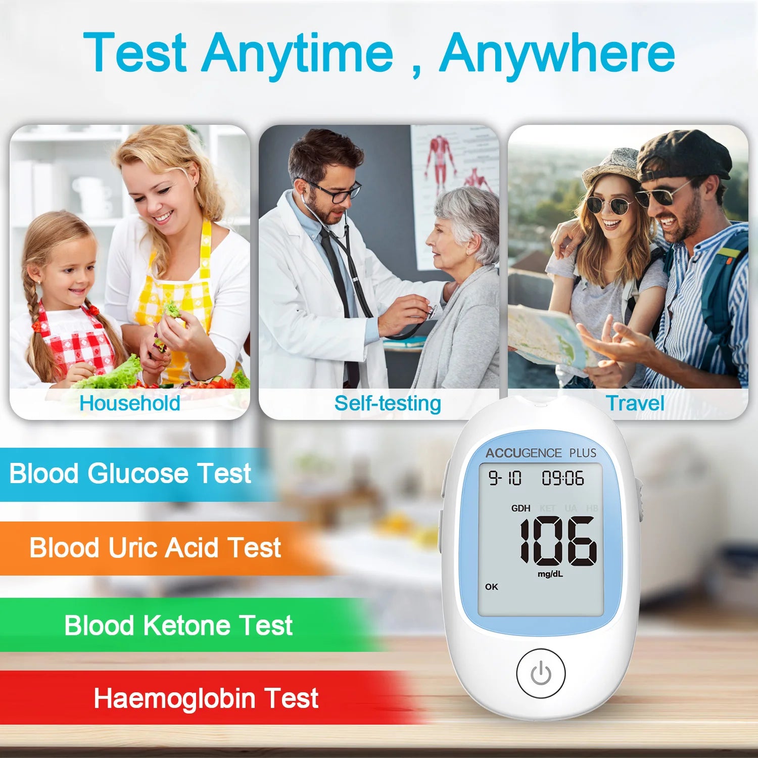 Multifunction Monitor Hemoglobin Blood Ketone Glucose Uric Acid Meter Test Strip