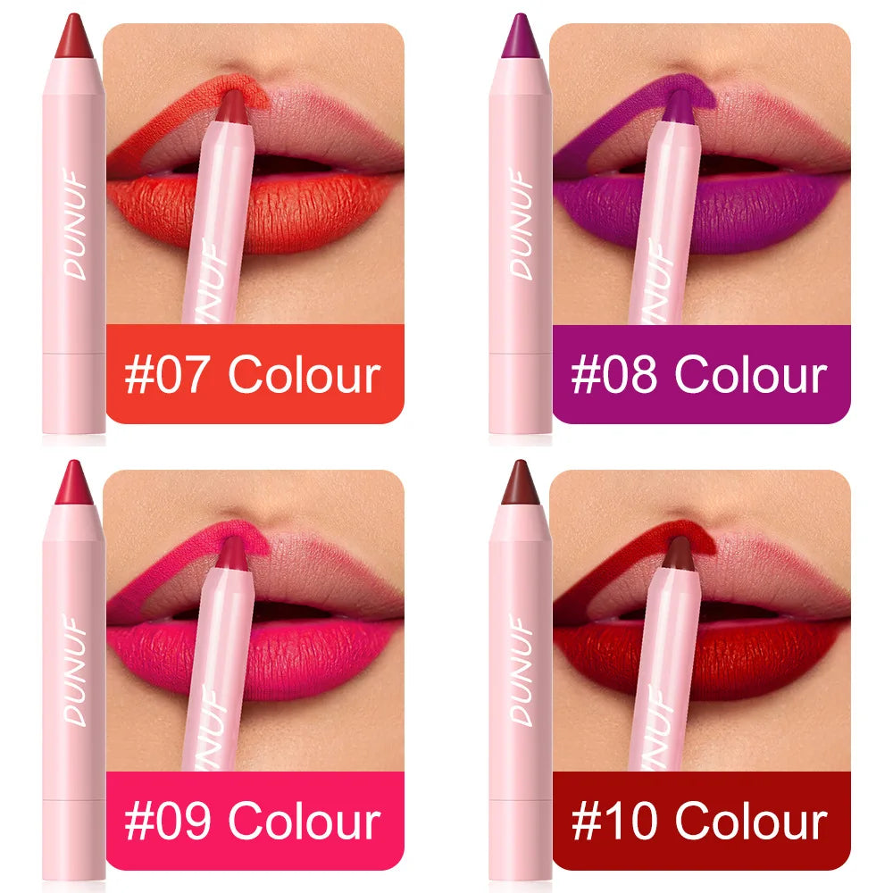 18-Colors Lipstick Pencil - Waterproof Sexy Red Matte Lip Contour Tint