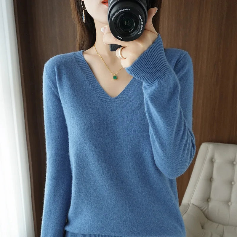 New Cashmere Women's V-neck Pullover Lace Neck Hollow Out Design Sweater: