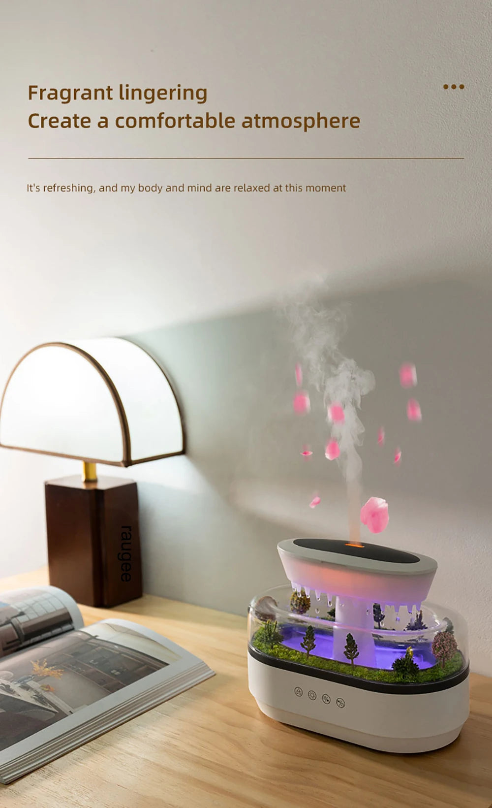 Raindrop Aroma Humidifier with Colorful Light & White Noise