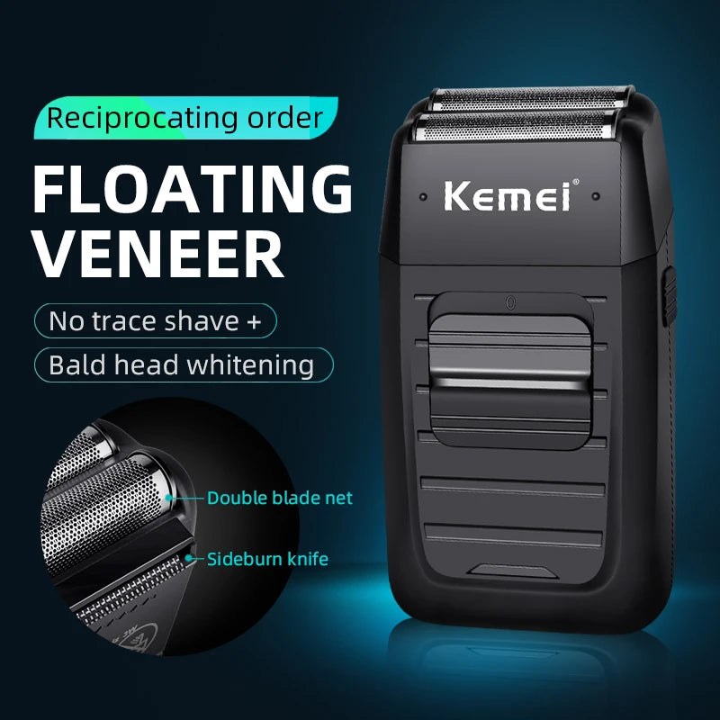 Kemei Rechargeable Cordless Shaver for Men Twin Blade Reciprocating Beard Razor Face Care Multifunction Strong Trimmer KM-1102