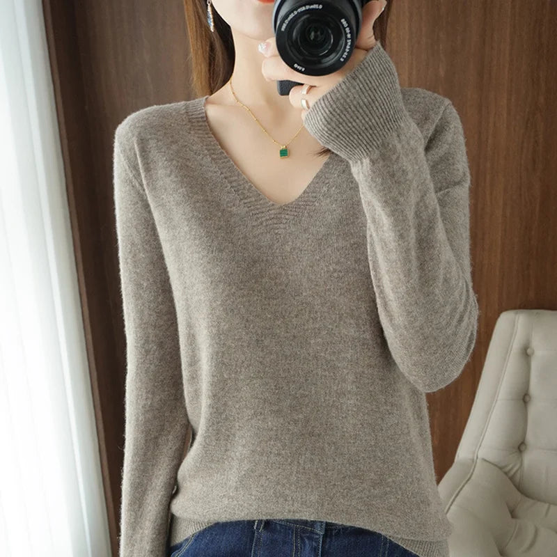 New Cashmere Women's V-neck Pullover Lace Neck Hollow Out Design Sweater: