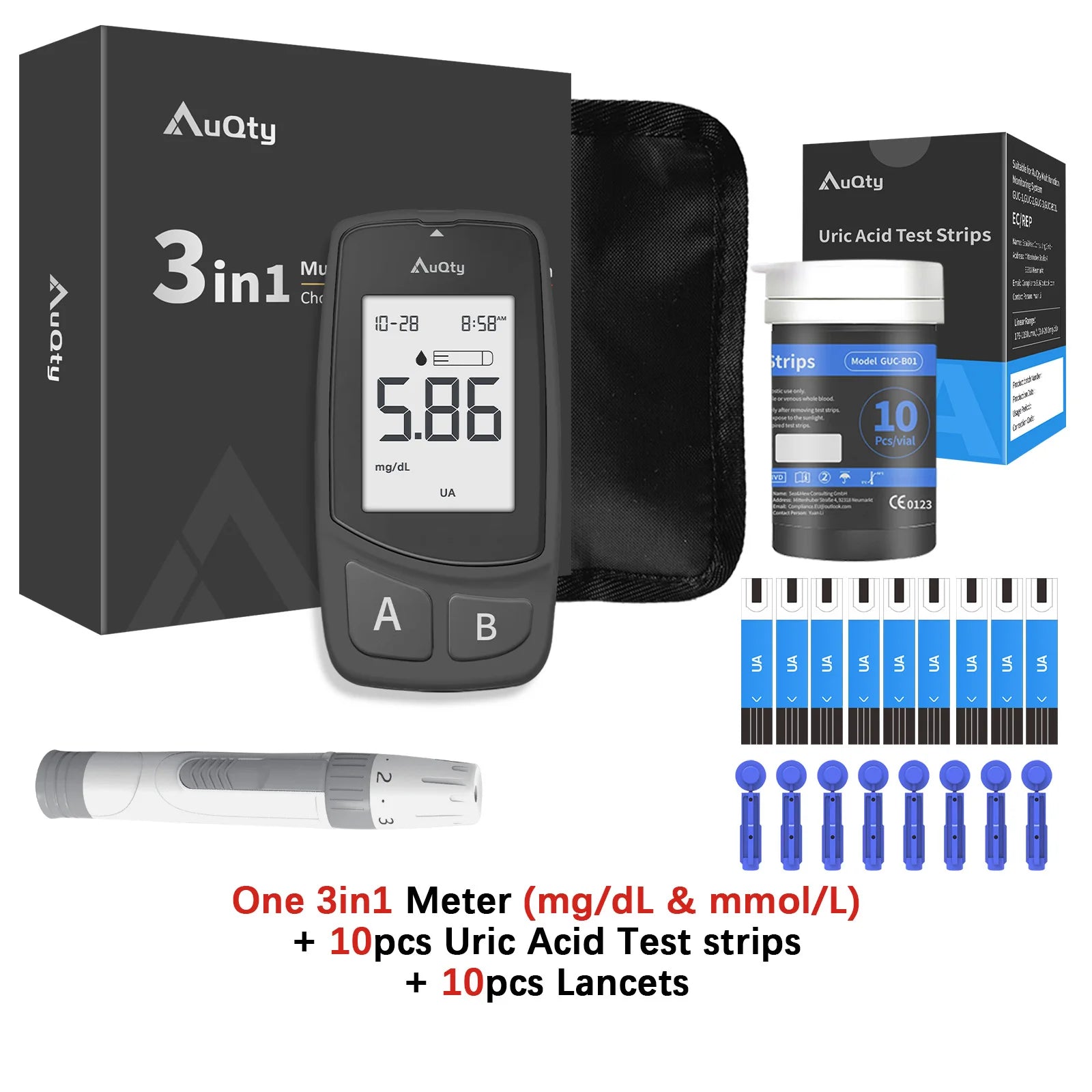 Upgraded 3-in-1 Multifunction Cholesterol, Uric Acid, and Blood Sugar Meter: