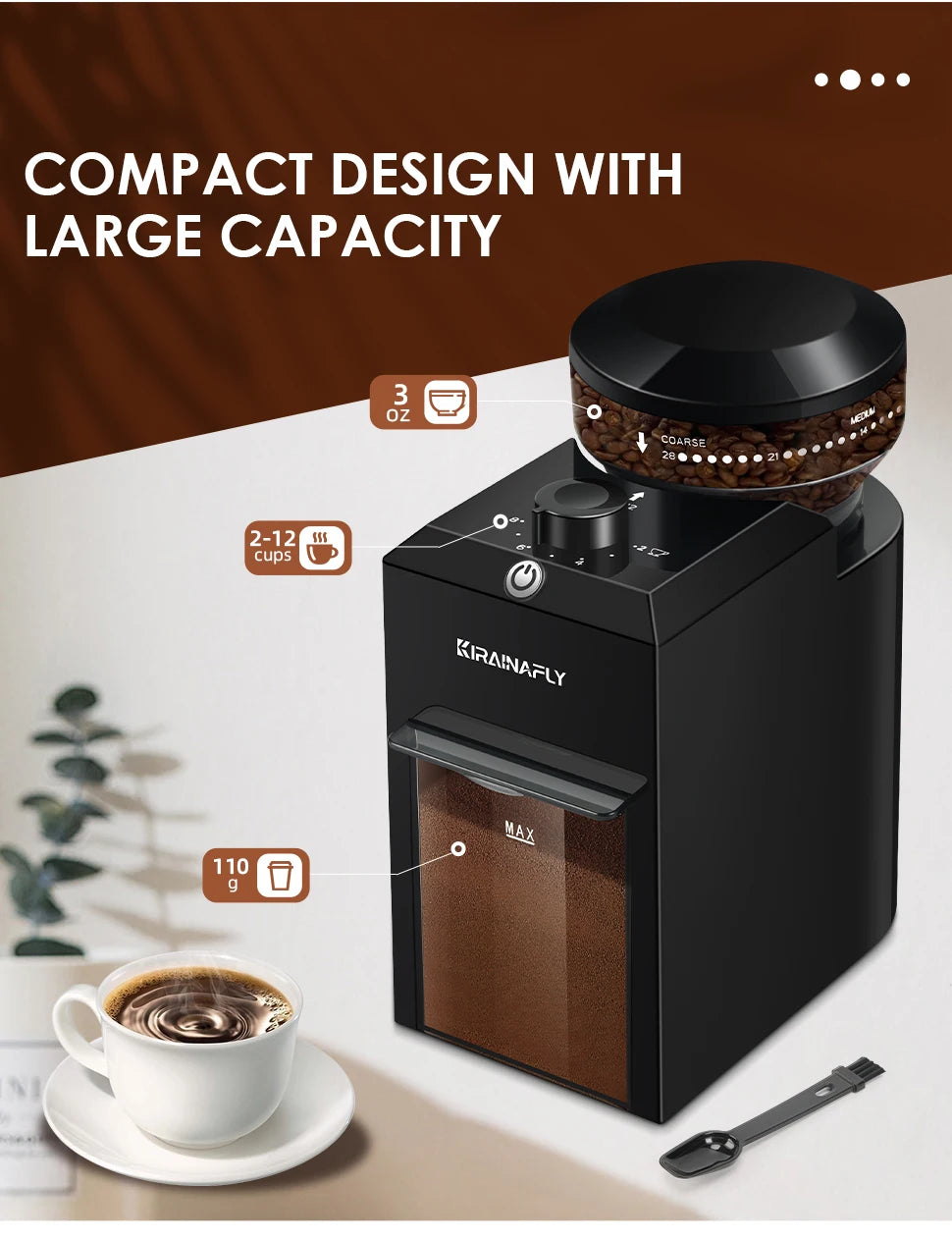Automatic Burr Mill Coffee Grinder – 28-Setting Electric Coffee Bean Grinder