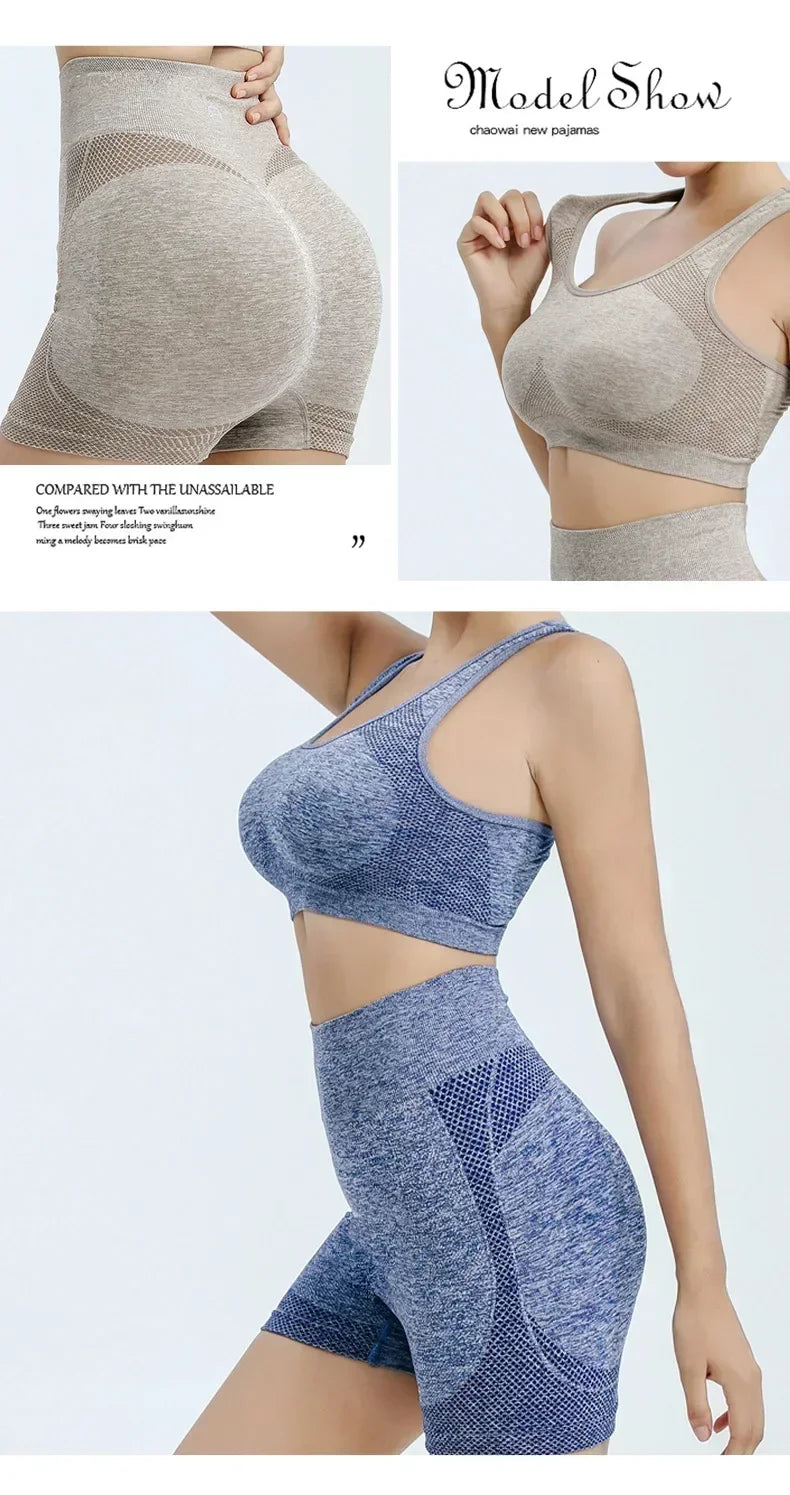 Women's Seamless Yoga Set – Gym Shorts, Sports Bra & Leggings