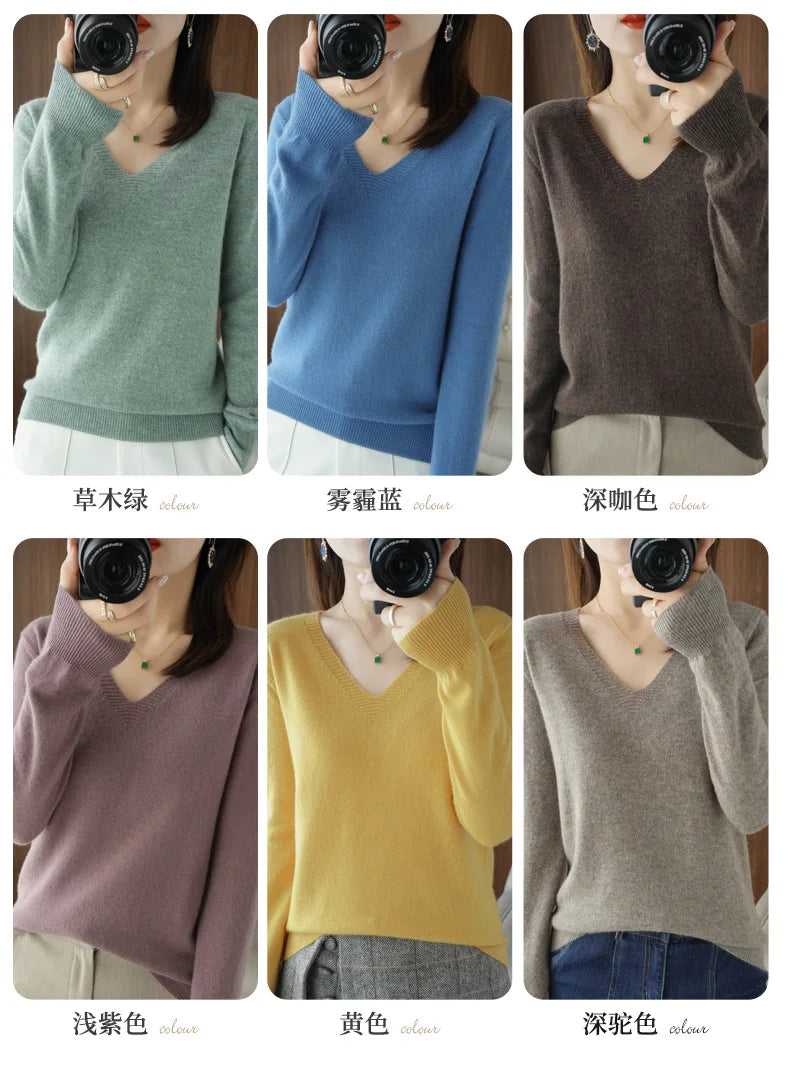 New Cashmere Women's V-neck Pullover Lace Neck Hollow Out Design Sweater: