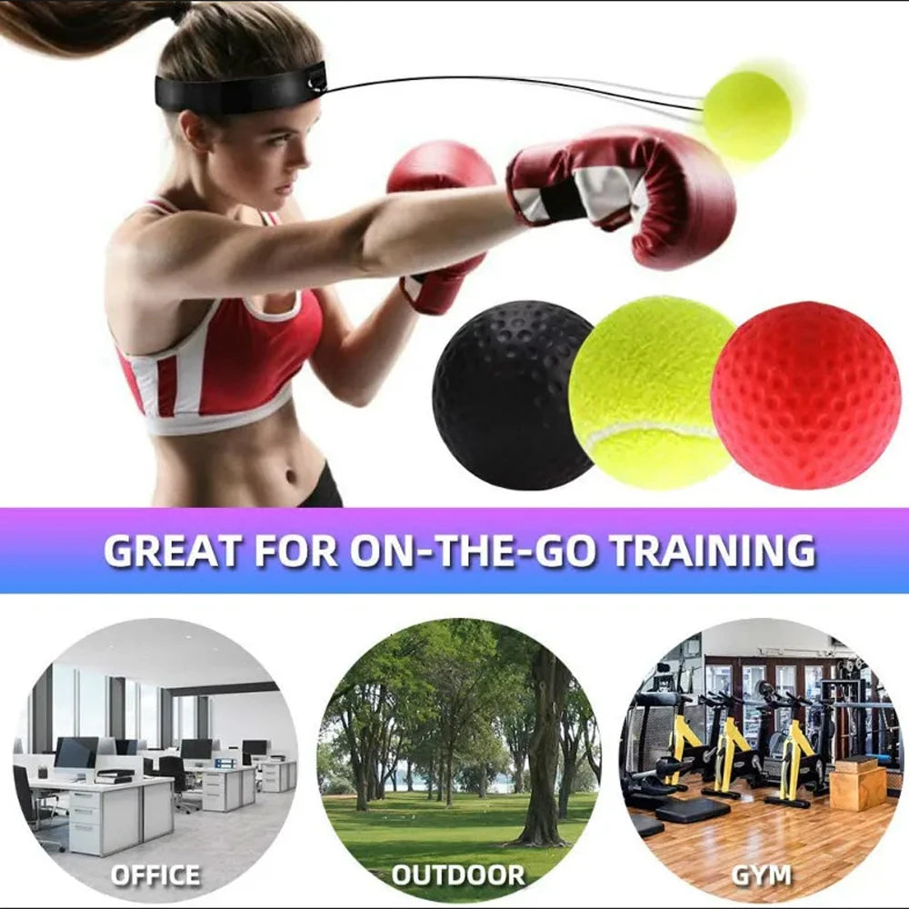 Boxing Reflex Ball Set with Adjustable Headband – 3 Reaction Balls