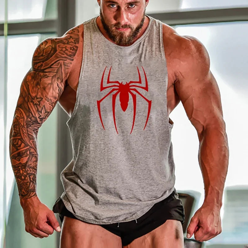 Men's Red Spider Printed Gym Tank Top