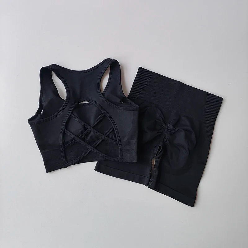 Women's Seamless Yoga Set – Sport Bra & High-Waist Shorts