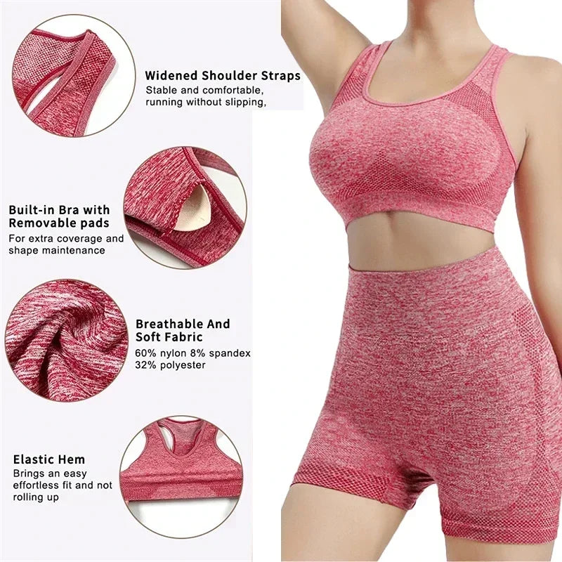 Women's Seamless Yoga Set – Gym Shorts, Sports Bra & Leggings