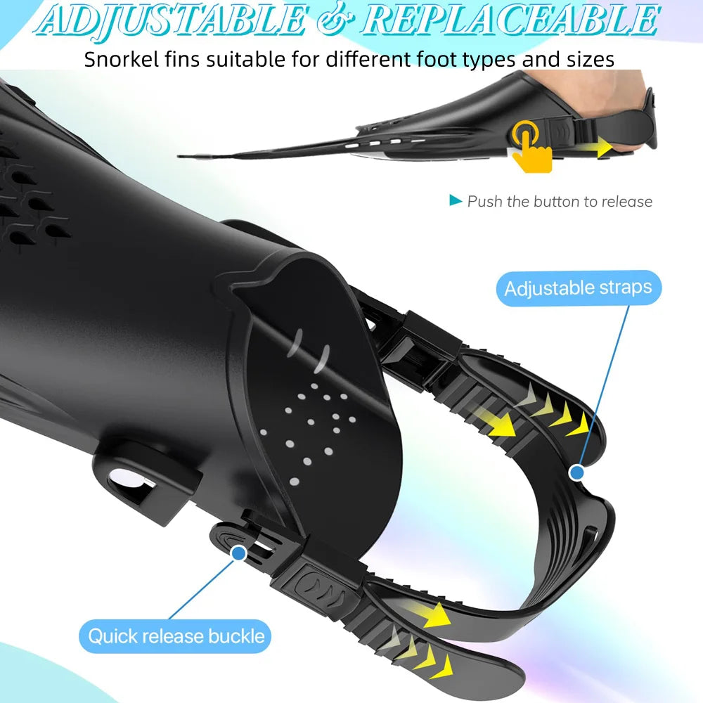 Adjustable Open-Heel Short Snorkel Fins for Adults