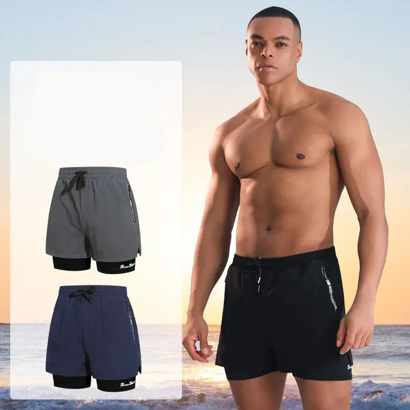 Men's Quick-Dry Double-Layer Swim Trunks