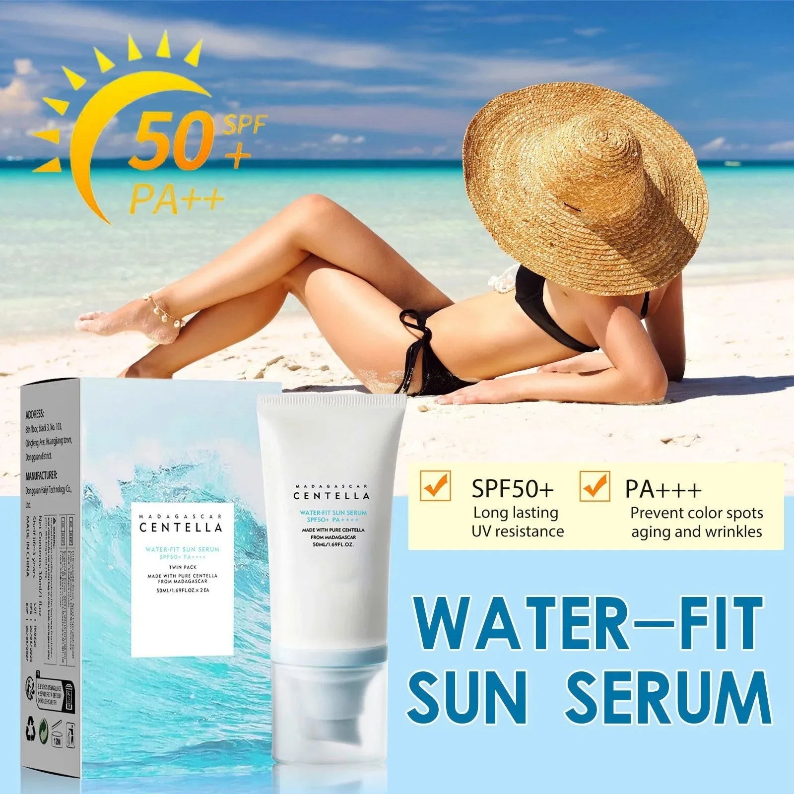 50+ SPF Centella Facial Sunscreen – Moisturizing & Whitening