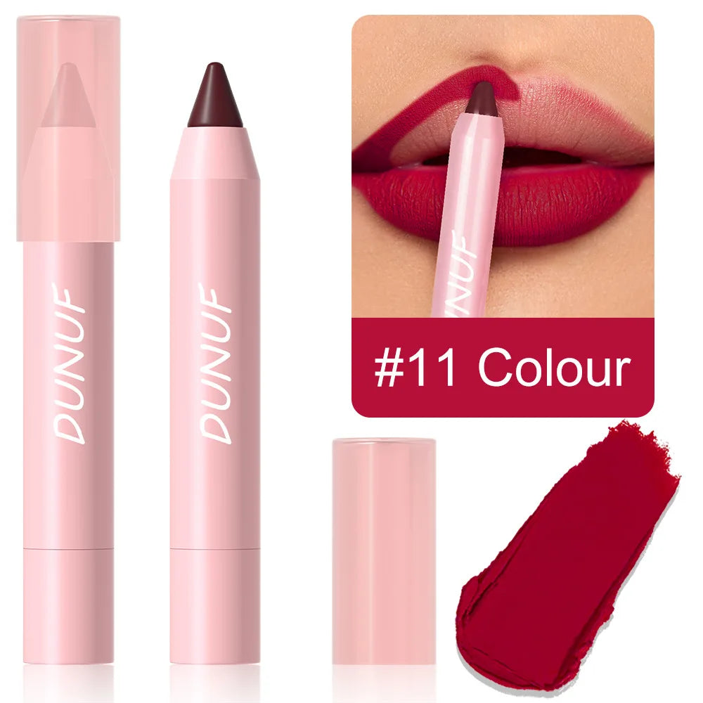 18-Colors Lipstick Pencil - Waterproof Sexy Red Matte Lip Contour Tint