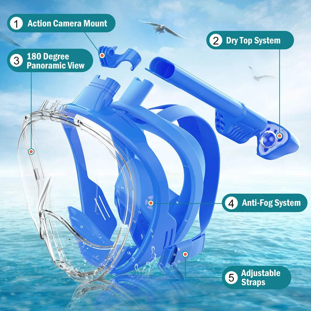 Underwater Anti-Fog Full Face Snorkeling and Diving Mask for Adults and Kids
