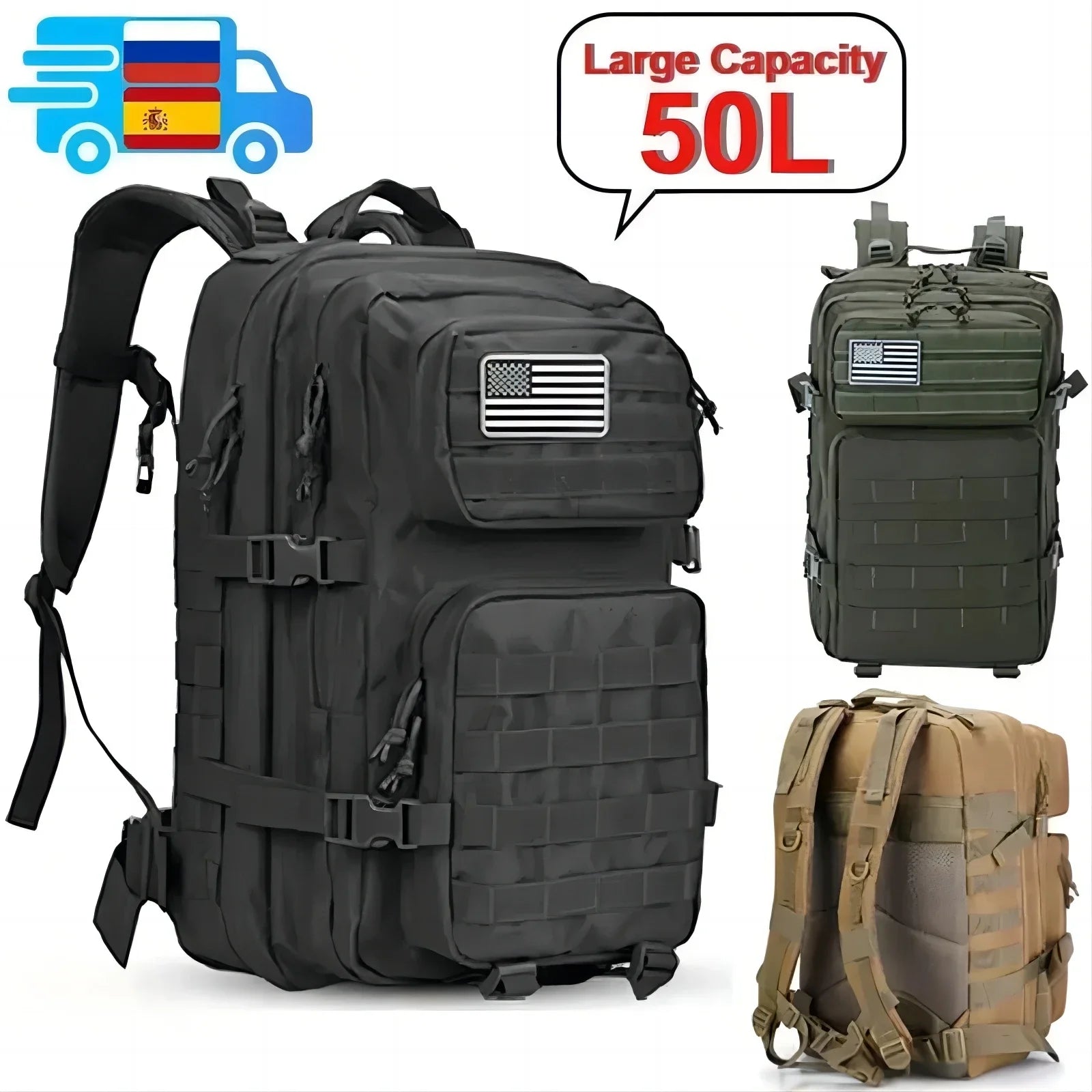 25L/35L/50L Tactical Backpack – Waterproof Outdoor Rucksack for Men