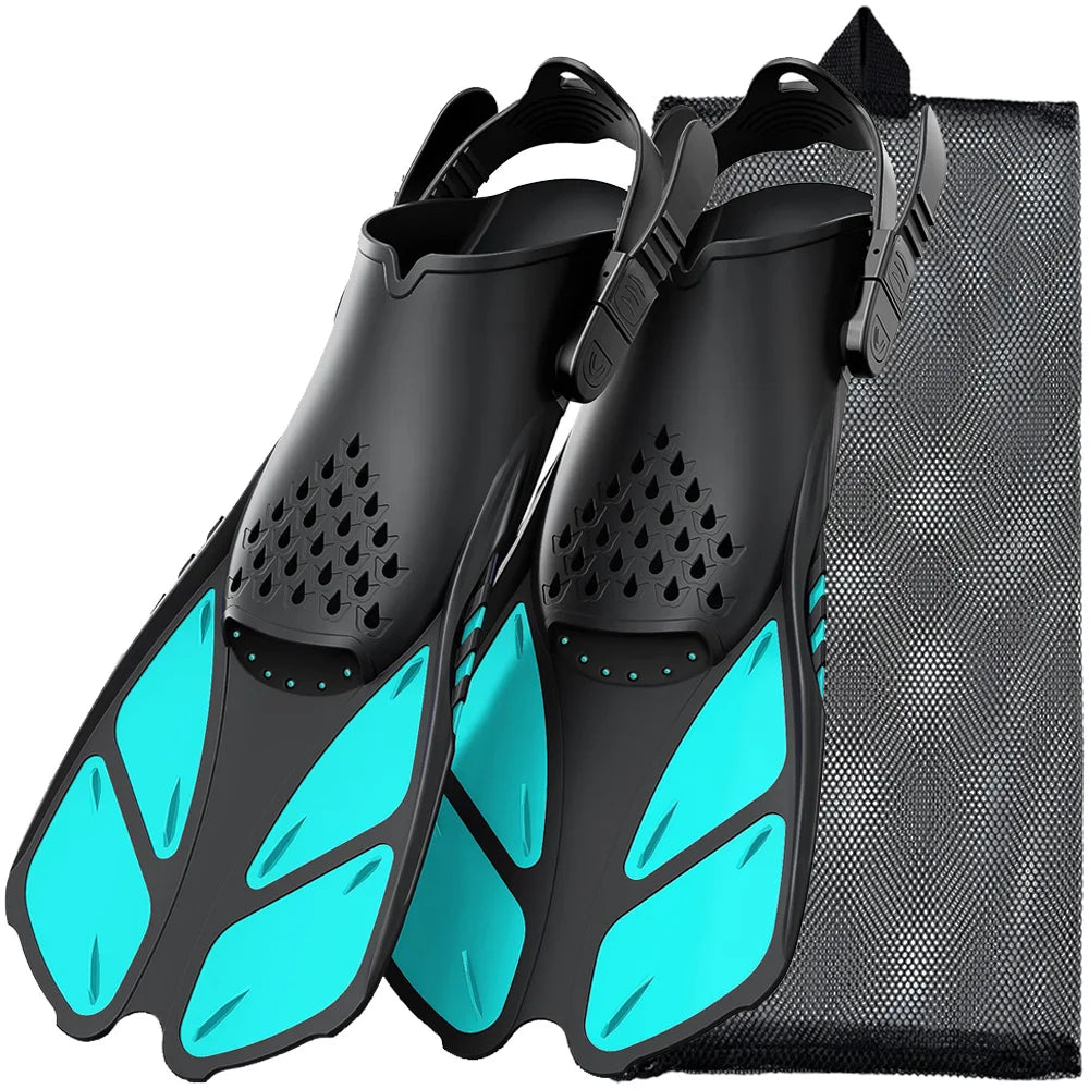 Adjustable Open-Heel Short Snorkel Fins for Adults