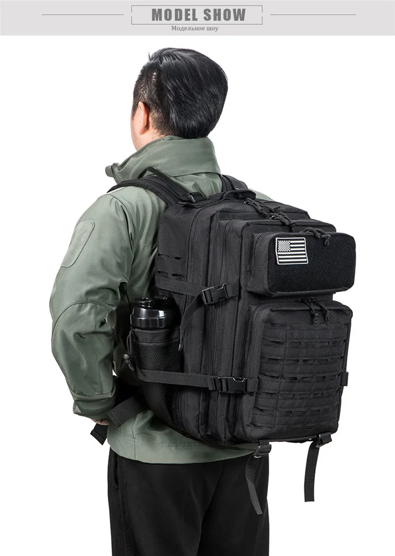 QT&QY 50L Tactical Backpack – MOLLE Survival Rucksack with Bottle Holder