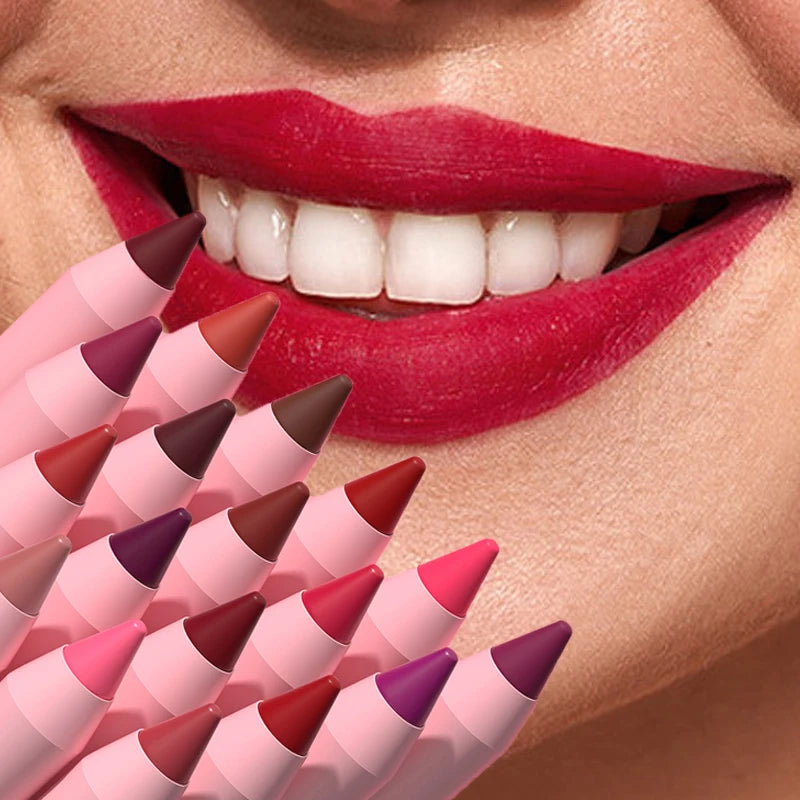 18-Colors Lipstick Pencil - Waterproof Sexy Red Matte Lip Contour Tint