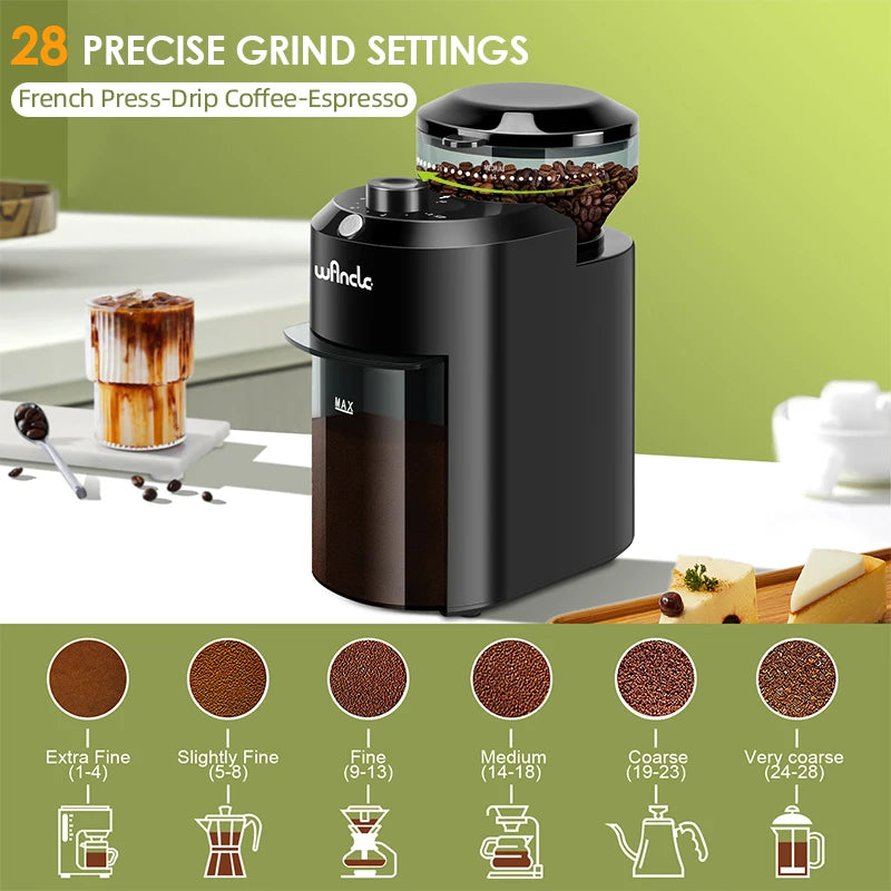 Wancle Electric Burr Coffee Grinder – 28-Setting Conical Burr Mill