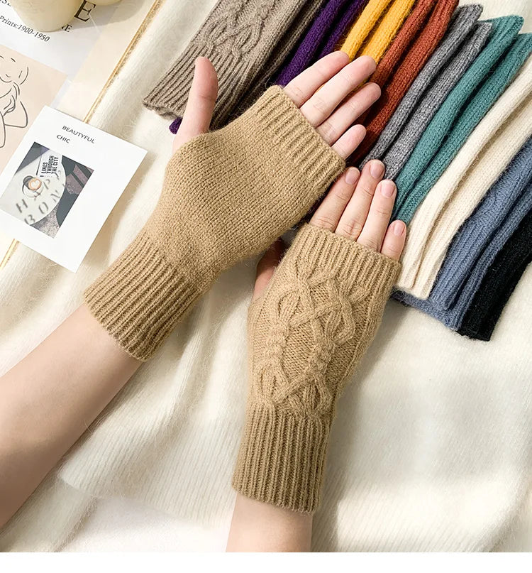 Half Finger Gloves for Women Winter Soft Warm Wool