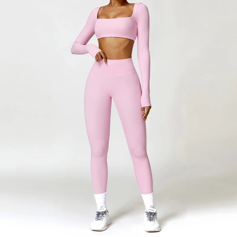 Women's 2PCS Quick-Dry Yoga Set – Long Sleeve Sports Shirt & Leggings