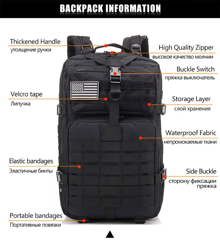 25L/35L/50L Tactical Backpack – Waterproof Outdoor Rucksack for Men