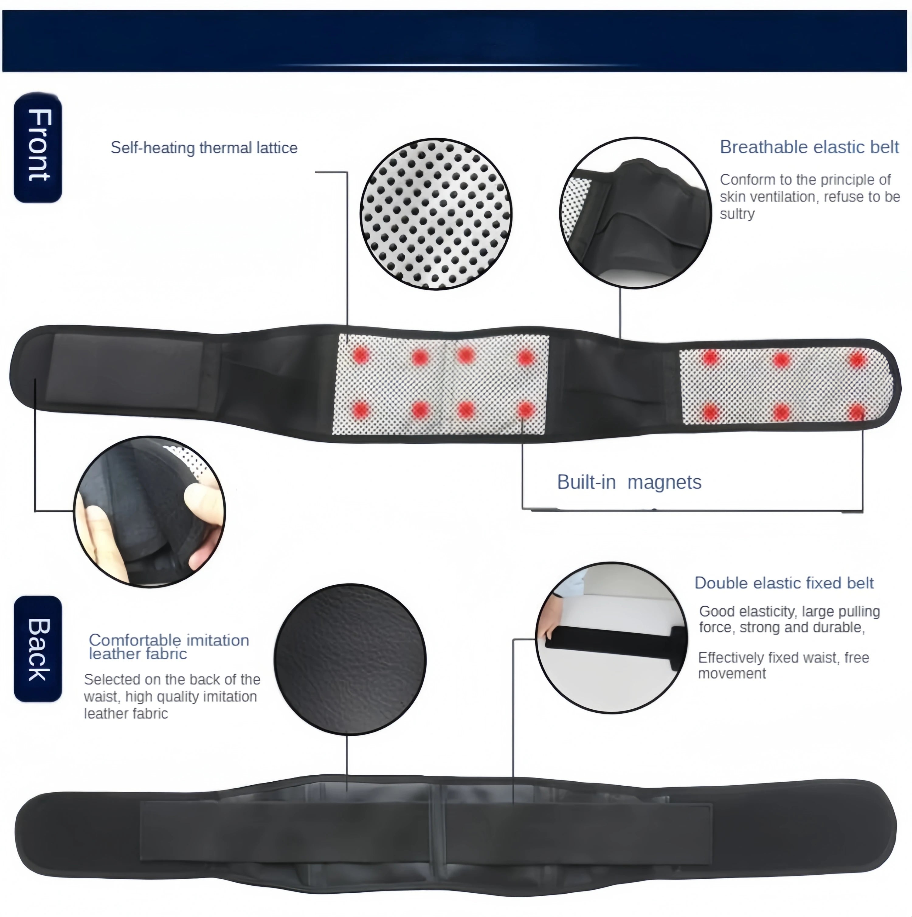 Adjustable Tourmaline Self-Heating Magnetic Therapy Lumbar Support Belt